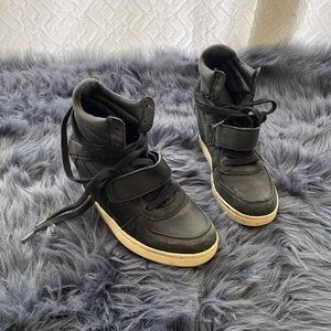 Black Leather Wedge Hightop Sneakers